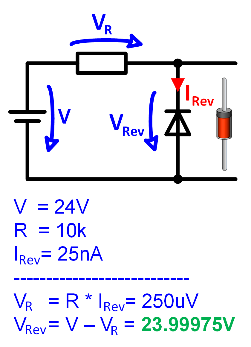 Schaltungszeichnung und Berechnung mit Diode  für die Sperrrichtung