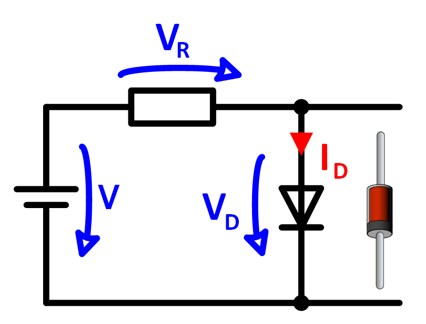 Dioden Grundschaltung mit Widerstand und Diode in Durchlassrichtung